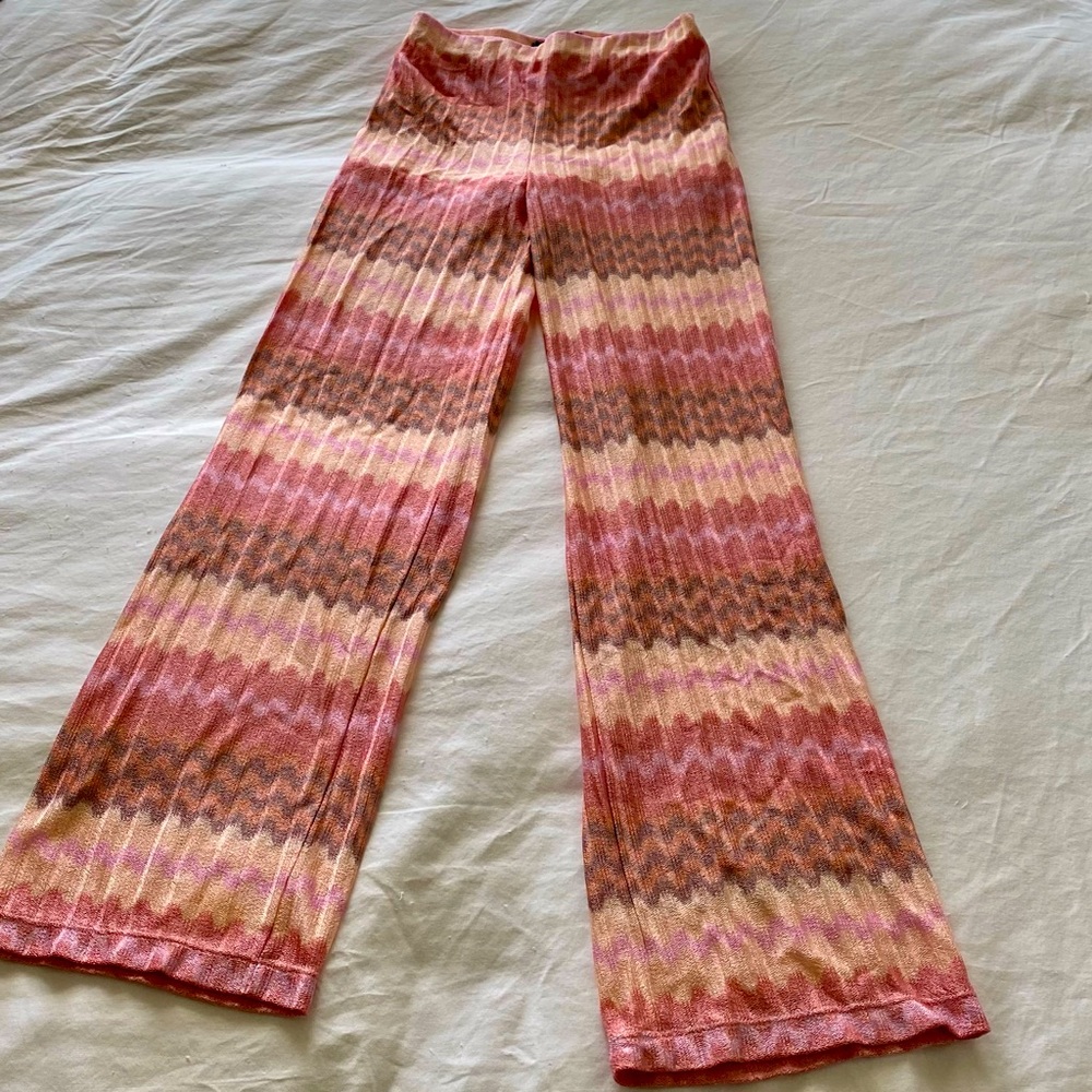 Patterned knit high waist pants